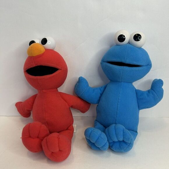 Fisher Price 2002 Mattel Sesame Street Elmo N Cookie Monster 12" Plush Soft Toys - Picture 1 of 7